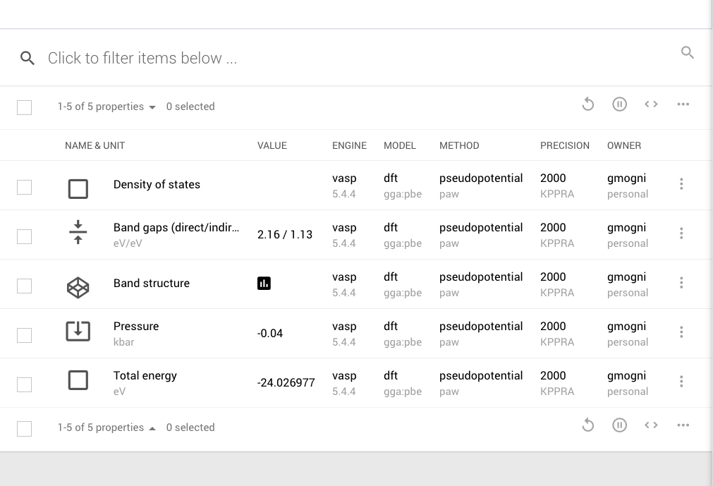 Materials Properties Explorer